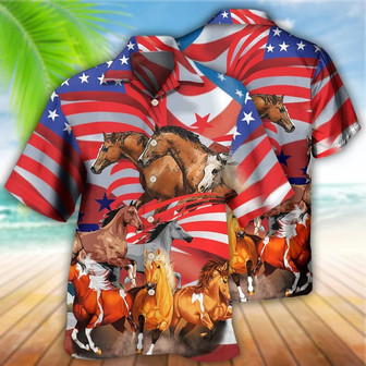 Horse Hawaiian Shirt For Summer - Horse Independence Day American Flag Hawaiian Shirt - Perfect Gift For Men, Horse Lovers - Seseable