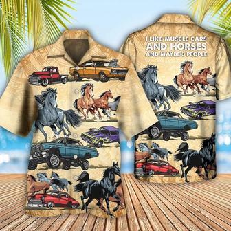 Horse Hawaiian Shirt For Summer - Horse Muscle Car I Like Muscle Car And Horse Hawaiian Shirt - Perfect Gift For Men, Horse Lovers - Seseable
