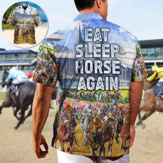 Horse Hawaiian Shirt For Summer - Horseback Riding Eat Sleep Horse Again Hawaiian Shirt - Perfect Gift For Men, Horse Racing Lovers - Seseable