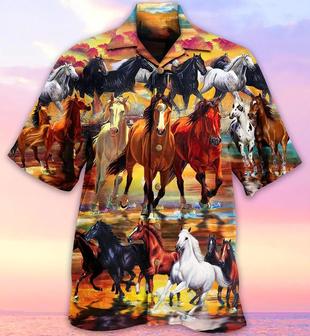 Horse Hawaiian Shirts For Summer - Herd Of Horses Running On The Water Hawaiian Shirt - Perfect Gift For Men, Horse Lovers - Seseable