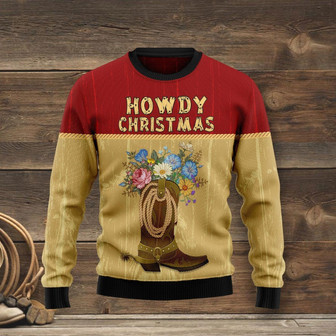 Howdy Christmas Yellow Red Funny Ugly Sweater - Thegiftio UK