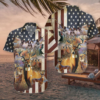 Hunting Hawaiian Shirts, American Flag Hunter, Deer Animals Aloha Shirts - Perfect Gift For Men, Family, Friends | Seseable CA