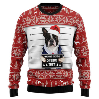 I Knocked Over The Christmas Tree Boston Terrier Ugly Sweater - Thegiftio UK