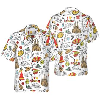I Love Spain Doodle Hawaiian Shirt, Colorful Summer Aloha Shirt For Men Women, Perfect Gift For Friend, Team, Family, Spain Proud - Seseable