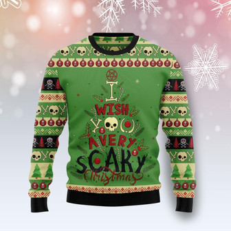 I Wish You A Very Scary Christmas Funny Green Ugly Sweater - Thegiftio UK