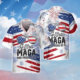 Independence Day Aloha Hawaiian Shirts For Summer, Ultra Maga And Proud Of It, USA Happy 4Th Of July Apparel Aloha Hawaiian Shirt For Men Women - Seseable
