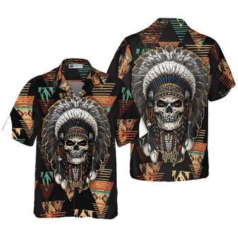 Indian Skull With Tribal Ethnic Pattern Hawaiian Shirt, Colorful Summer Aloha Shirt For Men Women, Gift For Friend, Team - Seseable