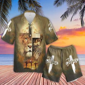 Jesus Aloha Hawaiian Shirts For Summer - Lion Majestic And Cross Hawaiian Set For Men Women, Gift For Christians, Friend, Family - Jesus Is My Savior | Favorety CA