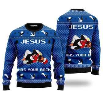 Jesus Has Your Back Jiu Jitsu Ugly Christmas Sweater For Men & Women | Favorety CA