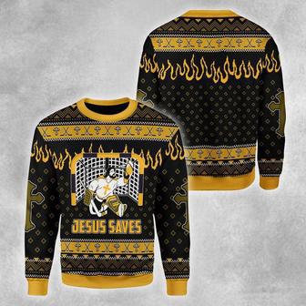 Jesus Saves Hockey Ugly Christmas Sweater For Men & Women | Favorety