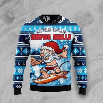 Jingle Bells Surfing Swells Christmas Funny Ugly Sweater - Thegiftio UK
