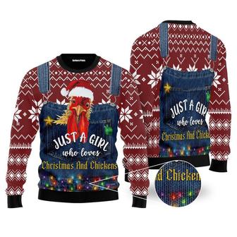 Just A Girl Who Loves Christmas And Chickens Ugly Christmas Sweater | Favorety