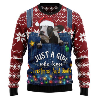 Just A Girl Who Loves Christmas And Cows Ugly Sweater - Thegiftio UK