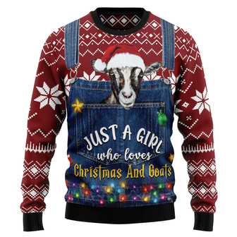 Just A Girl Who Loves Christmas And Goats Ugly Christmas Sweater - Thegiftio UK