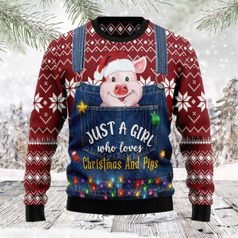 Just A Girl Who Loves Christmas And Pigs Ugly Sweater - Thegiftio UK