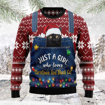 Just A Girl Who Loves Christmas Black Cat Ugly Sweater - Thegiftio UK