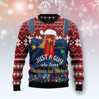 Just A Guy Who Loves Christmas And Chickens Ugly Sweater - Thegiftio UK