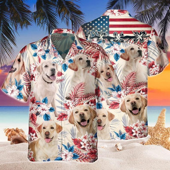 Labrador Retriever Aloha Hawaiian Shirts For Summer, Labrador Independence Day USA Flag Hawaiian Shirt For Men Women, 4th of July Gift For Dog Lovers - Seseable