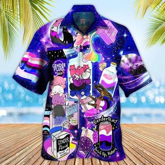 LGBT Aloha Hawaiian Shirt For Summer - LGBT Gender Fluid Hawaiian Shirt -Cute Cat Hawaiian Shirt - Perfect Gift For LGBT - Seseable
