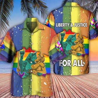 LGBT Aloha Hawaiian Shirt For Summer - LGBT Liberty And Justice For All Cool Hawaiian Shirt - Rainbow Hawaiian Shirt - Perfect Gift For LGBT - Seseable