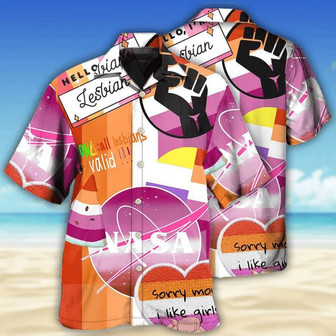 LGBT Aloha Hawaiian Shirts For Summer, Genderfluid Colorful Pride Hawaiian Shirts, Gift For Couple Gaymer And Lesbian - Lesbian Sorry Mom I Like Girls - Seseable