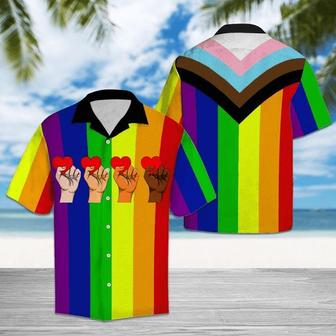 LGBT Aloha Hawaiian Shirts For Summer, Hand Up And Heart Rainbow Colorful LGBT Hawaiian Shirts, Pride Gift For Gaymer And Lesbian - Seseable