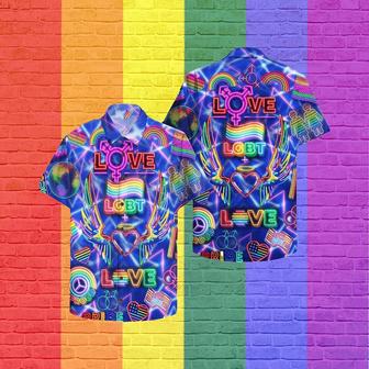 LGBT Aloha Hawaiian Shirts For Summer, Love Neon Symbol LGBT Colorful Rainbow Hawaiian Shirts, Pride Gift For Gaymer And Lesbian, Gay - Seseable