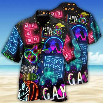 LGBT Aloha Hawaiian Shirts For Summer, Neon Art Boy Gay Pride Colorful Rainbow LGBT Hawaiian Shirts, Gift For Couple Gaymer And Lesbian - Seseable
