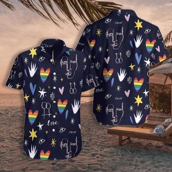 LGBT Aloha Hawaiian Shirts For Summer, Symbol And Heart Colorful Rainbow LGBT Pride Hawaiian Shirts, Gift For Couple Gaymer And Lesbian - Love Is Love - Seseable