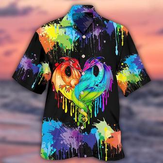 LGBT Pride Dragon Colorful Aloha Hawaiian Shirt For Summer, Dragon Hawaiian Shirts Outfit For Men Women, Dragon Lovers - Seseable