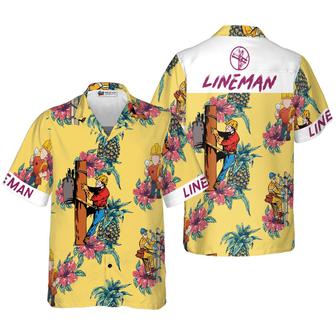 Lineman Pineapple Seamless Pattern Hawaiian Shirt, Colorful Summer Aloha Shirt For Men Women, Perfect Gift For Friend, Family, Husband, Wife - Seseable