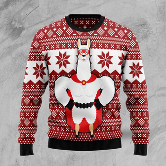 Llama Superhero Christmas Red Funny Ugly Sweater - Thegiftio UK