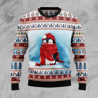 Love Penguin And A Red Scraft Funny Ugly Sweater - Thegiftio UK