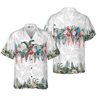 Macaw Parrot Hawaiian Shirt, Vintage Botanical Lotus And Macaw Parrot Hawaiian Shirt, Colorful Summer Aloha Shirt, Gift For Husband, Wife, Friend - Seseable