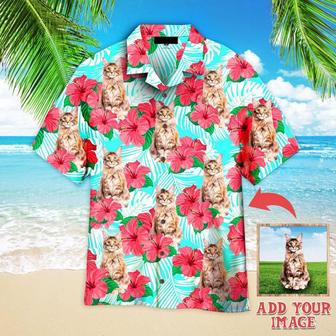 Maine Coon Hawaiian Shirt Custom Photo, Hibicus Floral Maine Coon Cat Floral Personalized Hawaiian Shirt - Perfect Gift For Cat Lovers, Family, Friends - Seseable