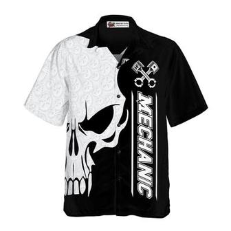 Mechanic Hawaiian Shirt, Mechanic Proud Skull Black White Aloha Shirt For Men - Perfect Gift For Mechanic, Husband, Boyfriend, Friend, Family - Seseable
