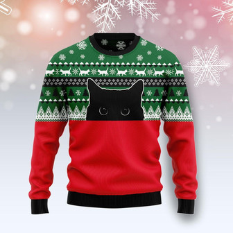 Meow Meow Black Cat Christmas Funny Ugly Sweater - Thegiftio UK