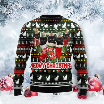Meowy Black Cat Christmas Funny Ugly Sweater - Thegiftio UK