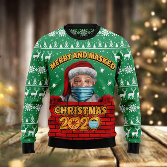 Merry And Masked Christmas Funny Ugly Sweater - Thegiftio UK