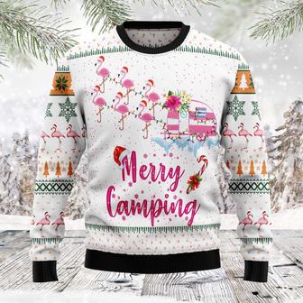Merry Camping Flamingo Christmas Funny Ugly Sweater - Thegiftio UK