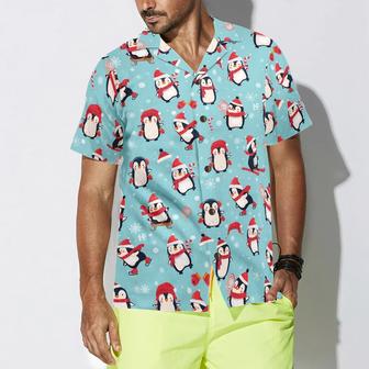 Merry Christmas Pattern Hawaiian Shirt, Penguin Hawaiian Shirt For Men - Perfect Gift For Lover, Friend, Family - Seseable