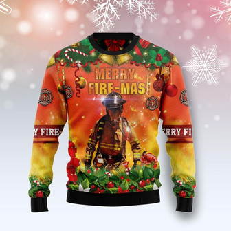 Merry Fire Mas Firefighter Funny Ugly Sweater - Thegiftio UK