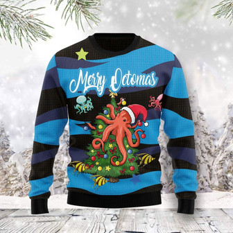 Merry Octomas Christmas Funny Black Blue Ugly Sweater - Thegiftio UK