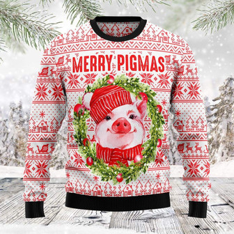 Merry Pigmas Christmas White Pink Funny Ugly Sweater - Thegiftio UK