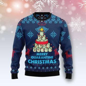 Merry Quarantine Christmas Funny Dark Blue Ugly Sweater - Thegiftio UK