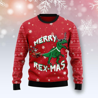 Merry Rex-Mas Dinosaur Christmas Funny Ugly Sweater - Thegiftio UK