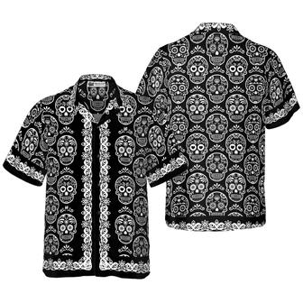 Mexican Sugar Skull On Black Hawaiian Shirt, Colorful Summer Aloha Shirt For Men Women, Perfect Gift For Husband, Wife, Friend, Family - Seseable