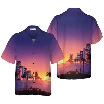 Miami Sunset Hawaiian Shirt, Colorful Summer Aloha Shirts For Men Women, Perfect Gift For Husband, Wife, Boyfriend, Girlfriend - Seseable