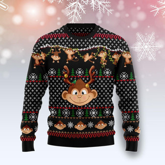 Monkey Christmas Pattern Funny Ugly Sweater - Thegiftio UK