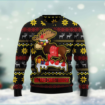Moose Merry Christmoose Christmas Pattern Funny Ugly Sweater - Thegiftio UK